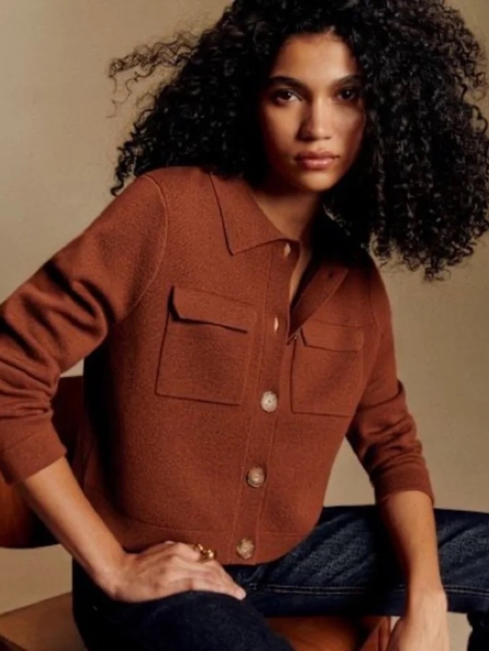 Sezane Betty Cardigan Hazelnut S - Picture 2 of 8